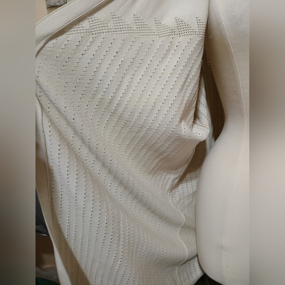 Esperanza Oatmeal Beige Short Sleeve Cardigan Laser Cut Design 3X Cottagecore - Picture 2 of 4